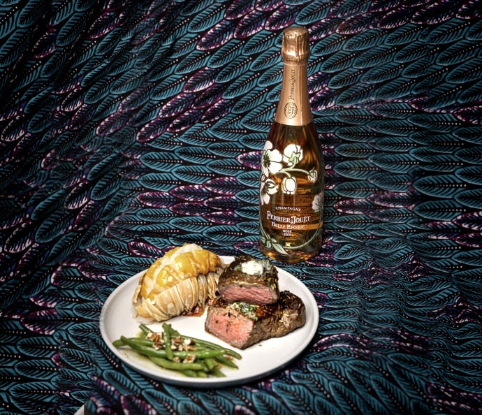 Surf & Turf with Steamed Green Beans & Toasted Pecans with Perrier-Jouët Belle Epoque Rosé