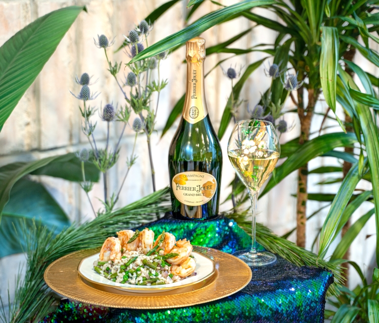 Fresh Vegetable Risotto with Sautéed Shrimp with Perrier-Jouët Grand Brut