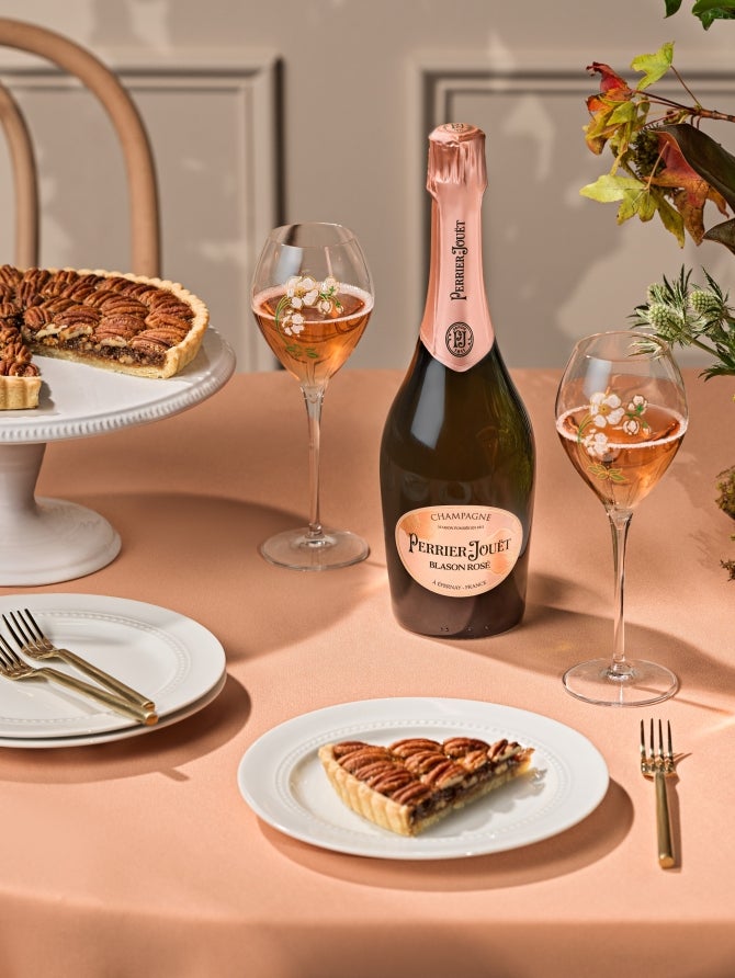 Perrier Jouët Pecan Pie Holiday Food Recipe pairing with Perrier Jouët Blason Rose champagne