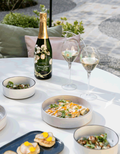 champagne brut with gastronomic food