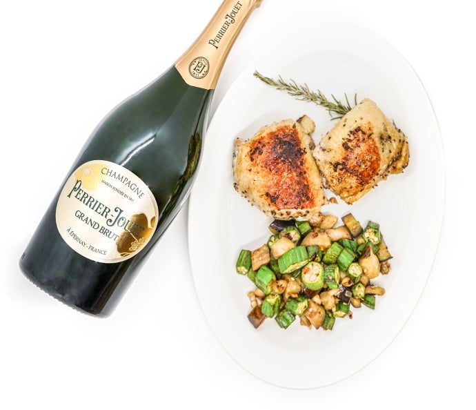 Sous Vide Chicken Thighs with Sautéed Eggplant & Okra