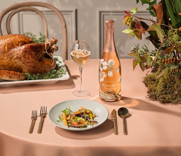 Perrier Jouët Roasted Thanksgiving Turkey Holiday Food Recipe paired with Perrier Jouët Belle Epoque Rose champagne