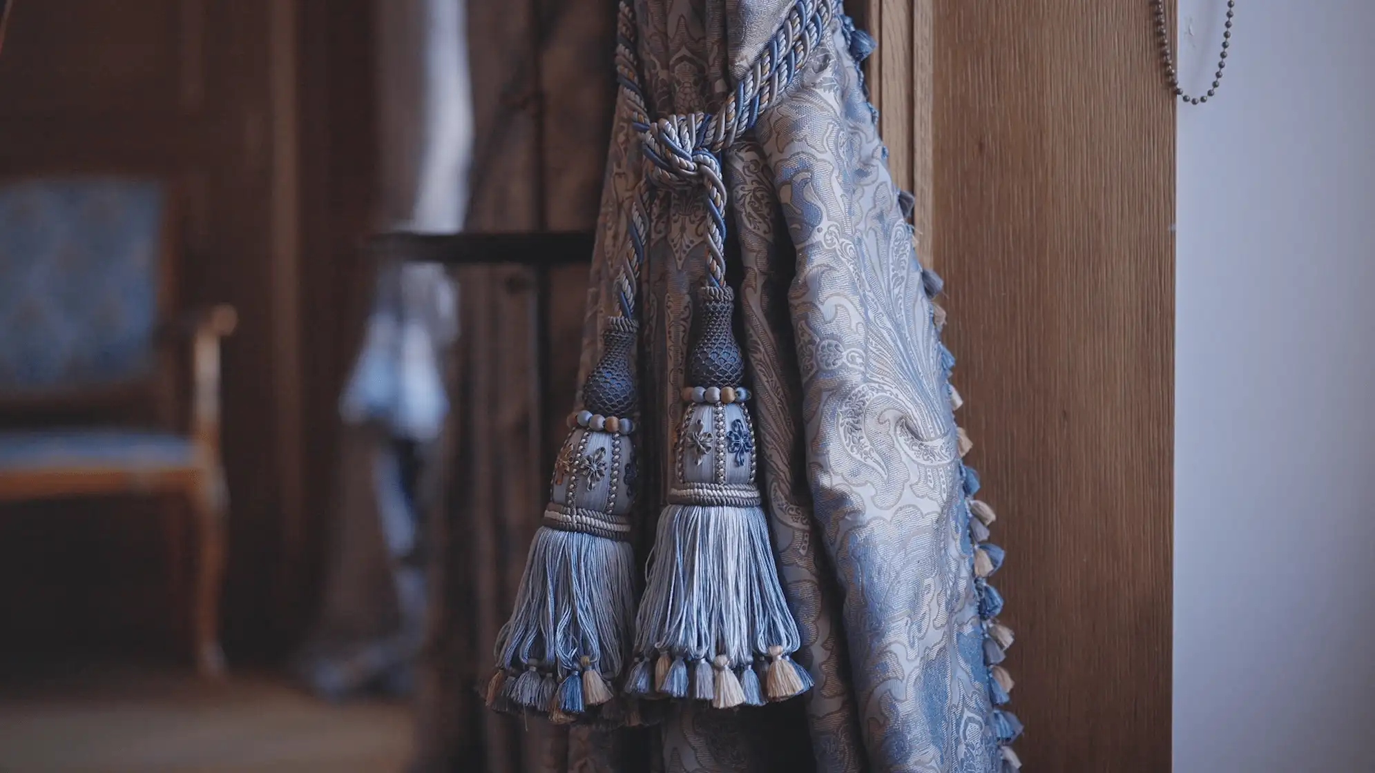 Close up on a blue curtain