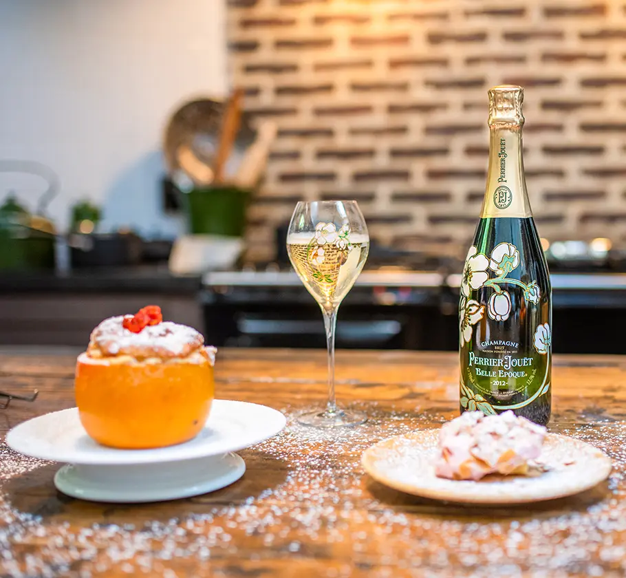 Grapefruit soufflé and Belle Epoque Brut